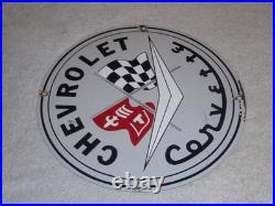 Vintage Chevrolet Corvette Sports Car Porcelain Metal Gasoline & Oil, Chevy Sign