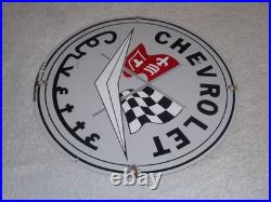 Vintage Chevrolet Corvette Sports Car Porcelain Metal Gasoline & Oil, Chevy Sign