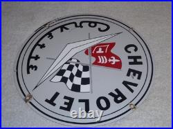 Vintage Chevrolet Corvette Sports Car Porcelain Metal Gasoline & Oil, Chevy Sign