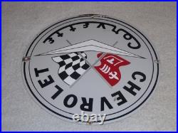 Vintage Chevrolet Corvette Sports Car Porcelain Metal Gasoline & Oil, Chevy Sign