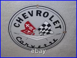 Vintage Chevrolet Corvette Sports Car Porcelain Metal Gasoline & Oil, Chevy Sign