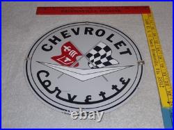 Vintage Chevrolet Corvette Sports Car Porcelain Metal Gasoline & Oil, Chevy Sign