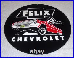 Vintage Chevrolet Felix The Cat In Sports Car 12 Metal Chevy Gasoline Oil Sign