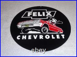 Vintage Chevrolet Felix The Cat In Sports Car 12 Metal Chevy Gasoline Oil Sign