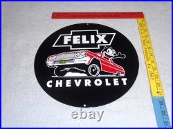 Vintage Chevrolet Felix The Cat In Sports Car 12 Metal Chevy Gasoline Oil Sign
