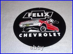 Vintage Chevrolet Felix The Cat In Sports Car 12 Metal Chevy Gasoline Oil Sign