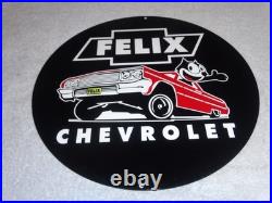 Vintage Chevrolet Felix The Cat In Sports Car 12 Metal Chevy Gasoline Oil Sign