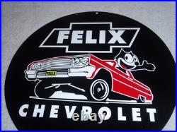 Vintage Chevrolet Felix The Cat In Sports Car 12 Metal Chevy Gasoline Oil Sign