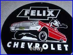 Vintage Chevrolet Felix The Cat In Sports Car 12 Metal Chevy Gasoline Oil Sign