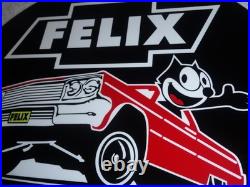 Vintage Chevrolet Felix The Cat In Sports Car 12 Metal Chevy Gasoline Oil Sign