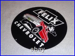 Vintage Chevrolet Felix The Cat In Sports Car 12 Metal Chevy Gasoline Oil Sign