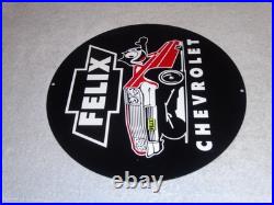 Vintage Chevrolet Felix The Cat In Sports Car 12 Metal Chevy Gasoline Oil Sign