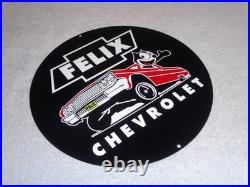 Vintage Chevrolet Felix The Cat In Sports Car 12 Metal Chevy Gasoline Oil Sign