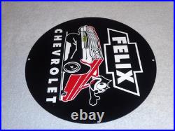 Vintage Chevrolet Felix The Cat In Sports Car 12 Metal Chevy Gasoline Oil Sign