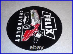 Vintage Chevrolet Felix The Cat In Sports Car 12 Metal Chevy Gasoline Oil Sign