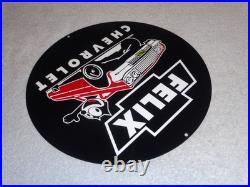 Vintage Chevrolet Felix The Cat In Sports Car 12 Metal Chevy Gasoline Oil Sign