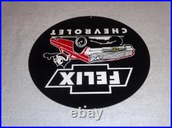 Vintage Chevrolet Felix The Cat In Sports Car 12 Metal Chevy Gasoline Oil Sign