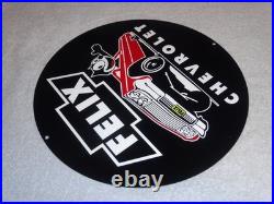 Vintage Chevrolet Felix The Cat In Sports Car 12 Metal Chevy Gasoline Oil Sign
