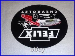 Vintage Chevrolet Felix The Cat In Sports Car 12 Metal Chevy Gasoline Oil Sign