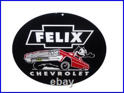 Vintage Chevrolet Felix The Cat In Sports Car 12 Metal Chevy Gasoline Oil Sign