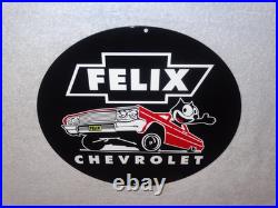 Vintage Chevrolet Felix The Cat In Sports Car 12 Metal Chevy Gasoline Oil Sign