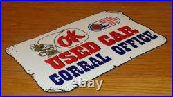 Vintage Chevrolet Ok Used Car Corral Office Cowboy 12 Metal Gasoline Oil Sign
