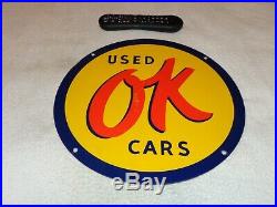Vintage Chevrolet Ok Used Cars 14 Porcelain Metal Truck, Gasoline & Oil Sign