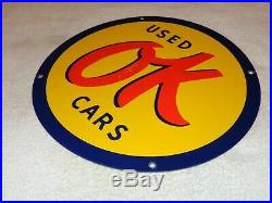 Vintage Chevrolet Ok Used Cars 14 Porcelain Metal Truck, Gasoline & Oil Sign