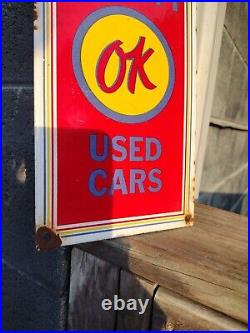 Vintage Chevrolet Ok Used Cars Dealership Porcelain Sign