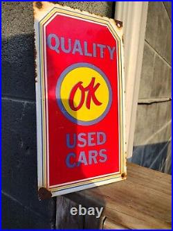 Vintage Chevrolet Ok Used Cars Dealership Porcelain Sign