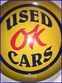 Vintage Chevrolet Ok Used Cars Trucks 22 Gas Oil Button Sign Light Porcelain