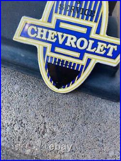 Vintage Chevrolet Porcelain Bow-tie Gas Auto Trucks Service Sales Match 4 Sign