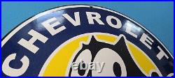 Vintage Chevrolet Porcelain Felix Button Gas Auto Chevy Trucks Pump Convex Sign