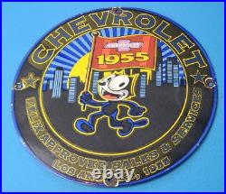 Vintage Chevrolet Porcelain Felix Chevy Gas Auto Trucks Service Pump 12 Sign