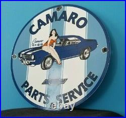 Vintage Chevrolet Porcelain Gas Auto Camaro 69' Ss Dealership Parts Service Sign