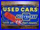 Vintage-Chevrolet-Porcelain-Old-Sign-Ok-Used-Car-Truck-Chevy-Dealer-Service-Sale-01-hf