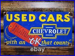 Vintage Chevrolet Porcelain Old Sign Ok Used Car Truck Chevy Dealer Service Sale