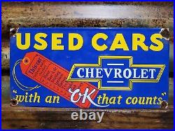 Vintage Chevrolet Porcelain Old Sign Ok Used Car Truck Chevy Dealer Service Sale