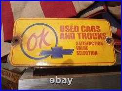 Vintage Chevrolet Porcelain Old Sign Ok Used Car Truck Dealer Service Sales Dept