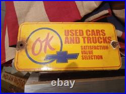 Vintage Chevrolet Porcelain Old Sign Ok Used Car Truck Dealer Service Sales Dept