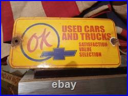 Vintage Chevrolet Porcelain Old Sign Ok Used Car Truck Dealer Service Sales Dept
