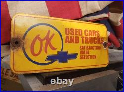 Vintage Chevrolet Porcelain Old Sign Ok Used Car Truck Dealer Service Sales Dept