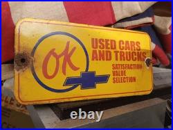 Vintage Chevrolet Porcelain Old Sign Ok Used Car Truck Dealer Service Sales Dept