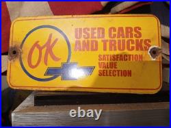 Vintage Chevrolet Porcelain Old Sign Ok Used Car Truck Dealer Service Sales Dept