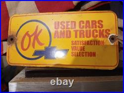 Vintage Chevrolet Porcelain Old Sign Ok Used Car Truck Dealer Service Sales Dept