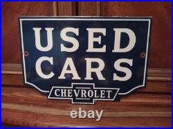 Vintage Chevrolet Porcelain Old Sign Used Car Truck Dealer Service Sales Dept Ad