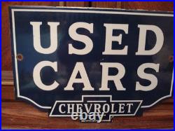 Vintage Chevrolet Porcelain Old Sign Used Car Truck Dealer Service Sales Dept Ad