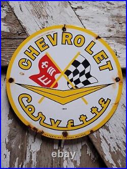 Vintage Chevrolet Porcelain Sign 1961 Old Corvette Sport Car Chevy Dealer Gas