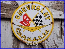Vintage Chevrolet Porcelain Sign 1961 Old Corvette Sport Car Chevy Dealer Gas