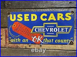 Vintage Chevrolet Porcelain Sign Chevy Auto Dealer Gas Station Motor Oil Service